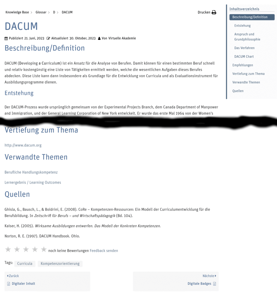 Screenshot Glossar Artikel